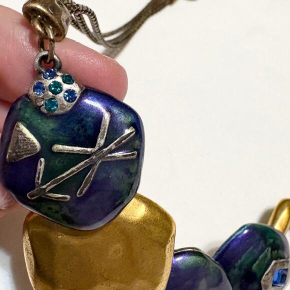 Chicos Iridescent Enamel Statement Necklace Artsy Indie Mermaidcore Avantgarde - Picture 4 of 11